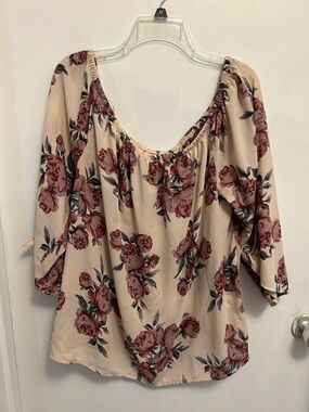 Live 4 Truth Floral Off-Shoulder Blouse - Cream with Rose Pink Print